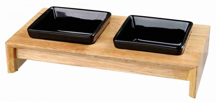 Set 2 Castroane Ceramice Cu Suport Lemn, 2x0.2 l/ 10x10 cm/ 28x5x15, Negru/Maro, 24820 [2]