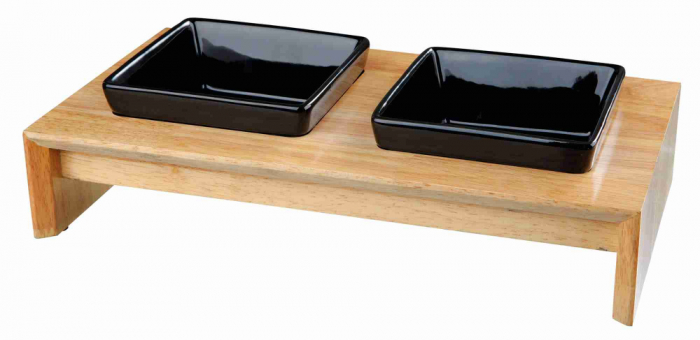 Set 2 Castroane Ceramice Cu Suport Lemn, 2x0.4 l/13x13 cm/36x7x19, Negru/Maro, 24821 [2]
