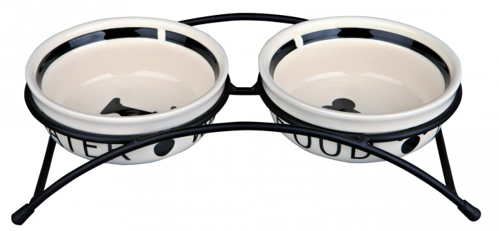 Set 2 Castroane Ceramice Cu Suport Metalic, 2x0.25 l/13 cm/27x7x14 cm, Alb/Negru, 24640 [4]