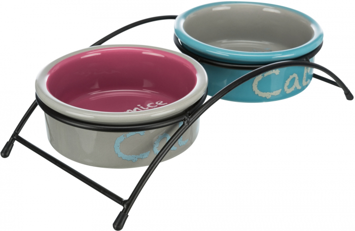 Set 2 Castroane Ceramice Cu Suport Metalic, 2x0.3 l/12 cm/26x7x13 cm, Gri/Roz/Albastru, 24791 [2]