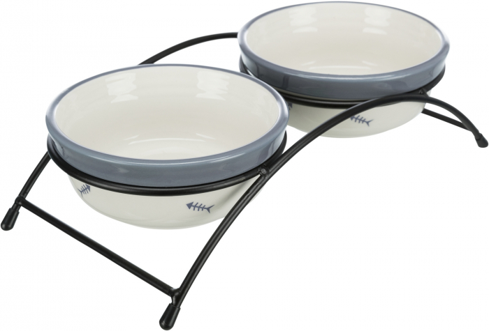 Set 2 Castroane Ceramice Cu Suport Metalic, 2x0.3 l/12 cm/26x7x14 cm, Alb/Albastru-Gri, 24790 [2]
