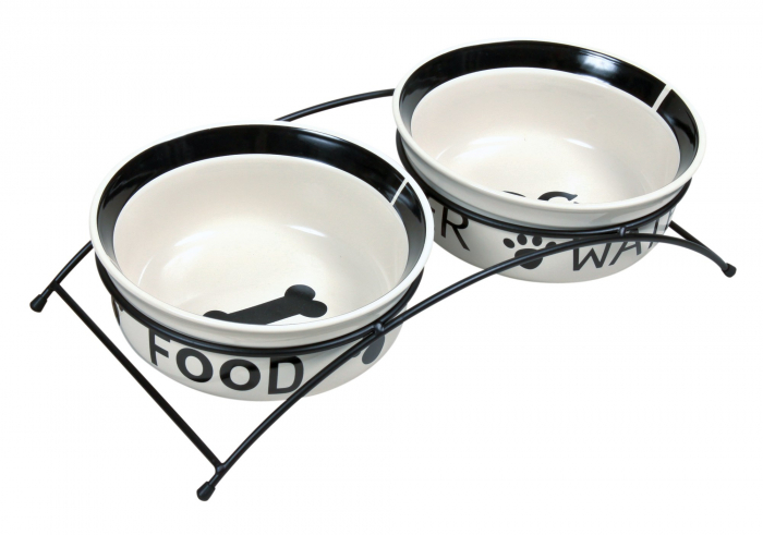 Set 2 Castroane Ceramice Cu Suport Metalic, 2x1,6 l/Ã¸ 20 cm/41x10x20 cm, Alb/Negru, 24642 [4]