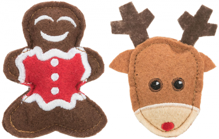 Set 2 X Jucarii Pentru Pisici, Xmas, Elan Si Turta Dulce, 8 cm, 92548 [1]