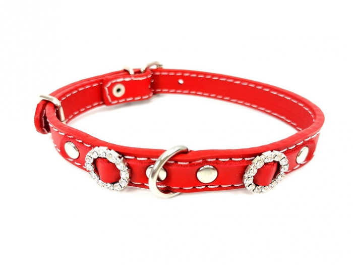 Zgarda Piele Naturala cu Strasuri, Diverse Culori, 15 mm x 37 cm [1]