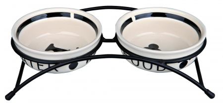 Castroane si adapatoare - Set 2 Castroane Ceramice Cu Suport Metalic, 2x0.25 l/13 cm/27x7x14 cm, Alb/Negru, 24640