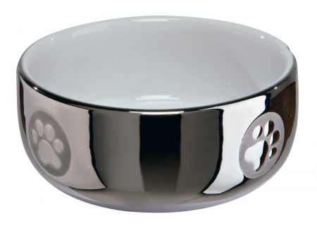 PISICI - Castron Ceramic Pentru Pisici, 0.3 l/11 cm, Argintiu/Alb, 24799