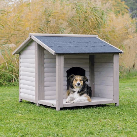 Casuta Lodge Din Lemn Pentru Caini, M-L: 130x100x105 cm, Gri, 39517	 [2]