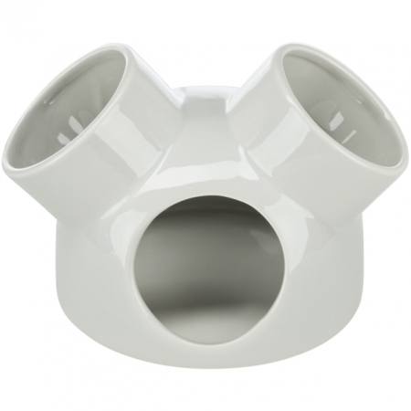Casute si cuiburi - Casuta Ceramica Pentru Rozatoare, Cu 3 Intrari, 16x12 cm, Gri, 61364	