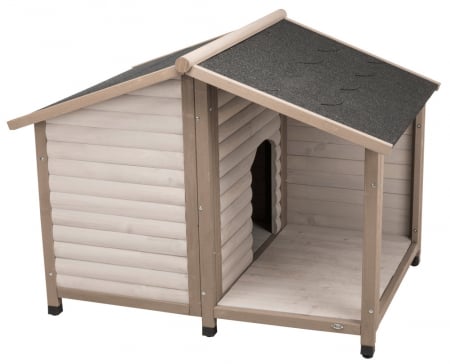Casuta Lodge Din Lemn Pentru Caini, M-L: 130x100x105 cm, Gri, 39517	 [3]