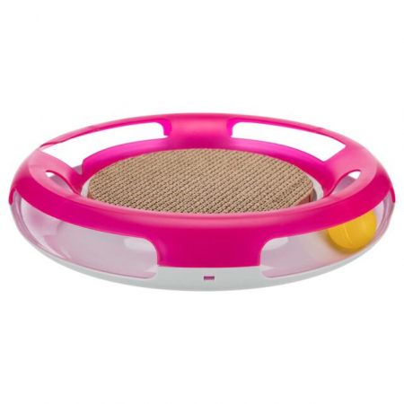 PISICI - Jucarie 2in1 Pentru Pisici, Race & Scratch, Plastic/Carton, 37 cm, Roz/Alb, 41415	
