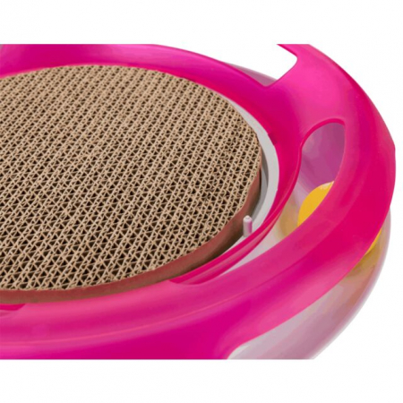 Jucarie 2in1 Pentru Pisici, Race & Scratch, Plastic/Carton, 37 cm, Roz/Alb, 41415	 [1]