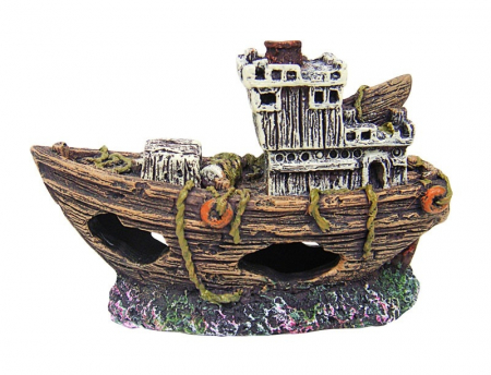 Ornamente si decoruri - Decor Pentru Acvariu, Nava Naufragiata, 8.5x3.5x5.5 cm, R101