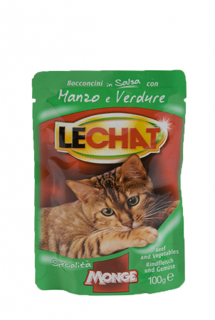 Hrana Umeda Pentru Pisici, LeChat, Cu Vita Si Legume, 100 g	 [1]