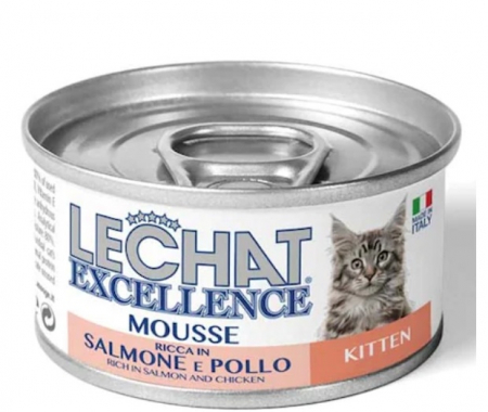 Hrana Umeda Pentru Pisici, LeChat Excellence Kitten Junior, Mousse Cu Somon/Pui, 85 g	 [1]