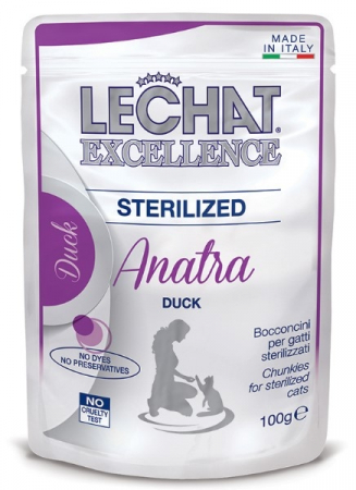 Hrana Umeda Pentru Pisici, LeChat Excellence Steril, Cu Rata, 100 g	 [1]