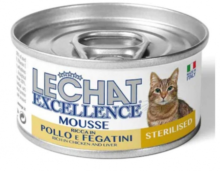 Hrana Umeda Pentru Pisici, LeChat Excellence Steril, Mousse Cu Pui/Ficat, 85 g	 [1]