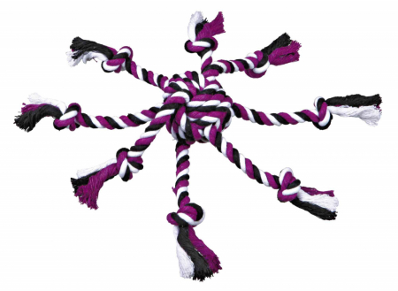 Jucarii - Jucarie Pentru Caini, Sfoara Cu Minge Tesuta, 7 cm, Lime/Roz, 32650	