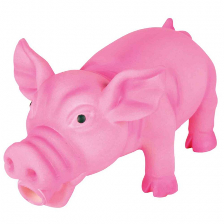 Jucarie Pentru Caini, Porc, Latex, Cu Sunet Original, 17 cm, Roz, 35490	 [1]