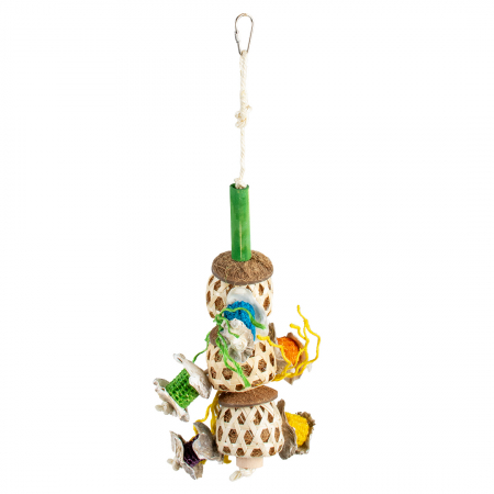 Jucarii -  Jucarie Pentru Pasari, Bile Din Nuca De Cocos Si Bambus, Multicolore, 12x12x33 cm, L14888