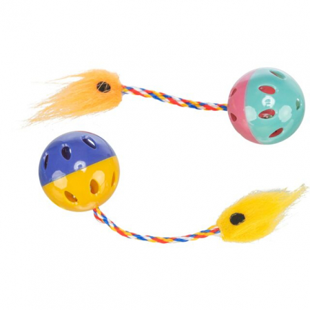 Jucarie Pentru Pisici, Set 2 X Mingi Zornaitoare Cu Codite , 4 cm, 4165	 [1]