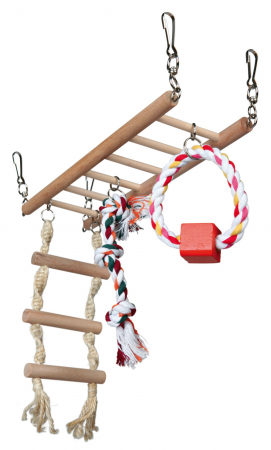 Tuneluri si scari - Pod Suspendat Pentru Rozatoare, Cu Jucarii, Lemn, 29x25x9 cm, 6274	