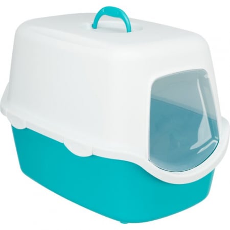 Litiere si accesorii - Litiera Vico, Cu Capac, 40x40x56 cm, Turcoaz/Alb, 40275