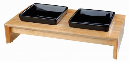 Set 2 Castroane Ceramice Cu Suport Lemn, 2x0.4 l/13x13 cm/36x7x19, Negru/Maro, 24821 [1]