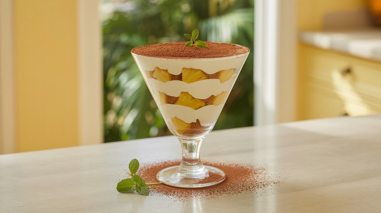 Tiramisu cu mascarpone si ananas, desert cu note tropicale
