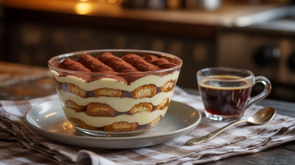 Tiramisu clasic italian cu mascarpone, cafea si cacao pudra