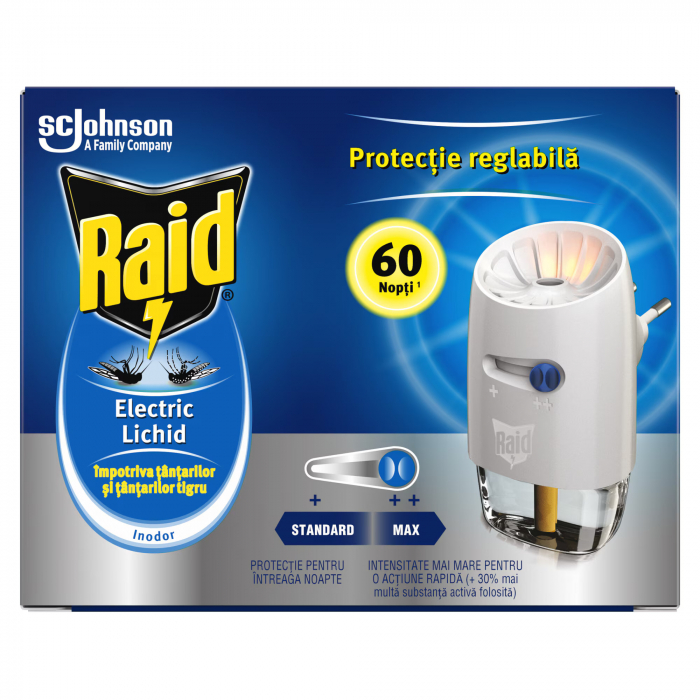 Aparat electric Raid Liquid impotriva tantarilor, cu intensitate reglabila, 60 nopti [1]