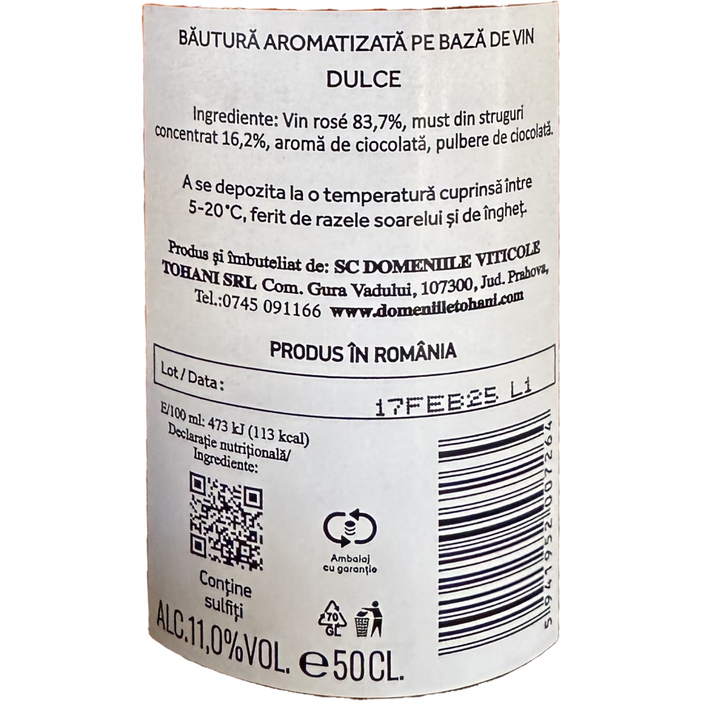 Bautura Aromatizata Pe Baza De Vin Tohani Wine Chocolate Sweet Rose, 0.5L [2]
