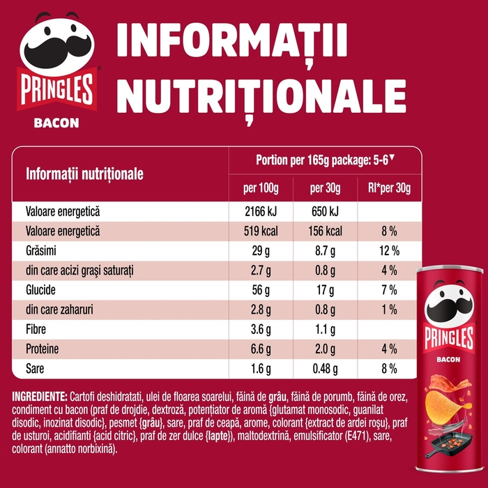 Chips Pringles Bacon, gust intens de bacon, 165 g [2]