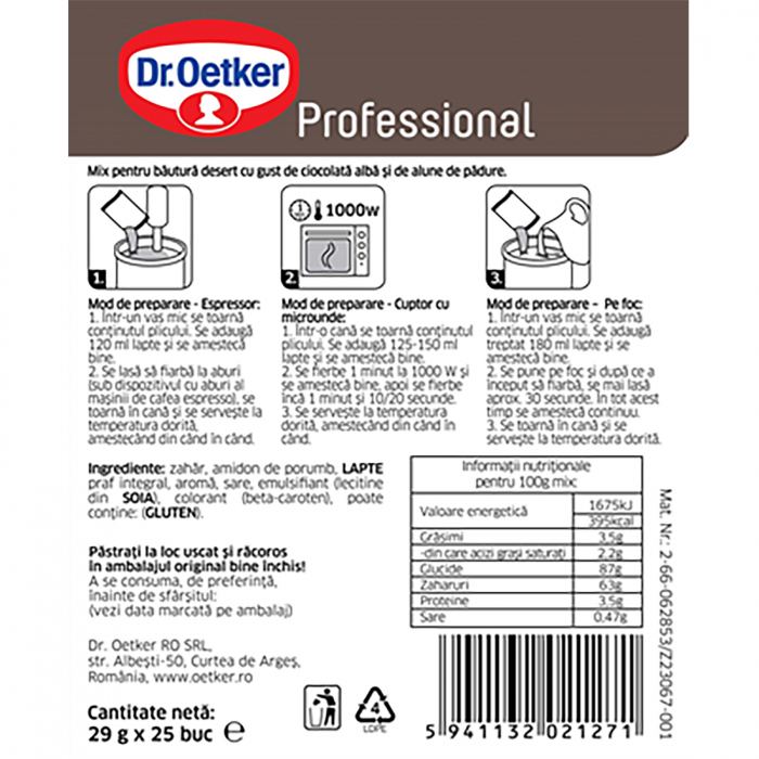Ciocolata calda alba cu alune Profesional, Dr.Oetker, 29 g x 25 buc. [2]