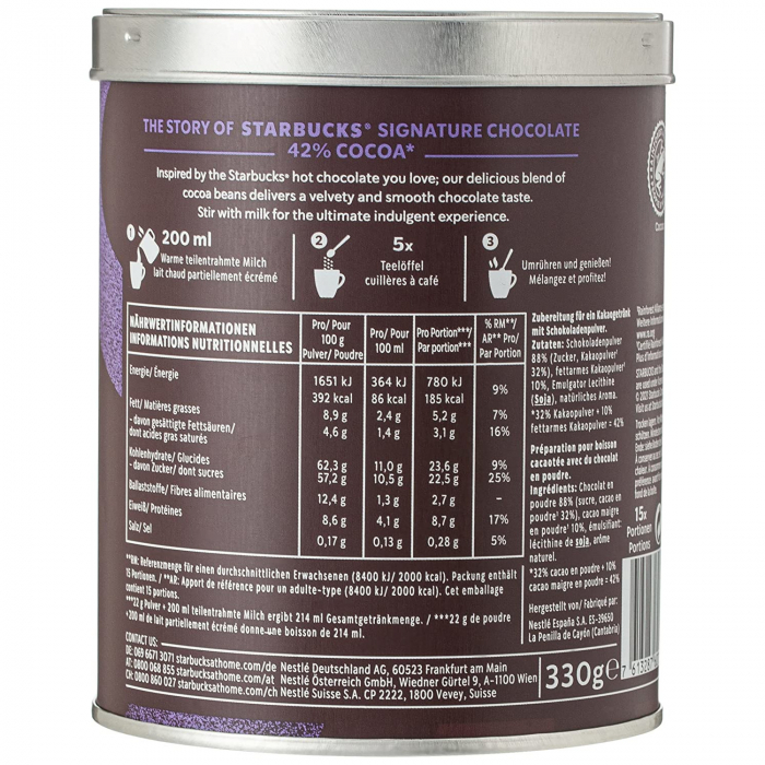 Ciocolata calda pudra Starbucks® Signature Chocolate 42%, 330 g [2]
