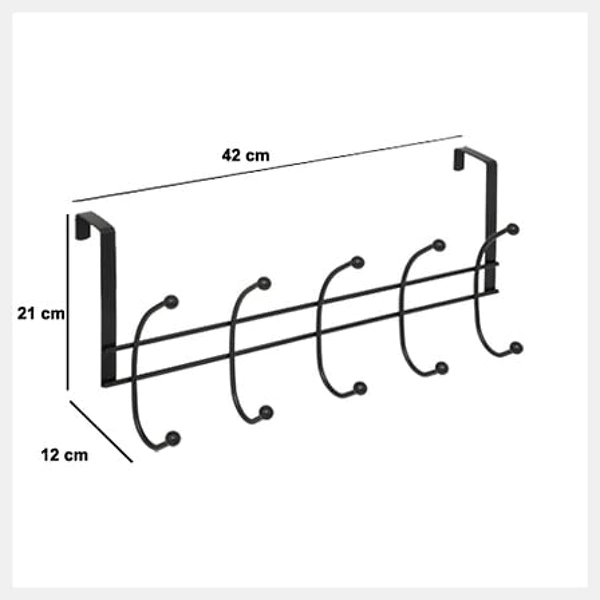 Cuier pentru usa cu 5 carlige, metal negru, 42 cm, Oem [2]