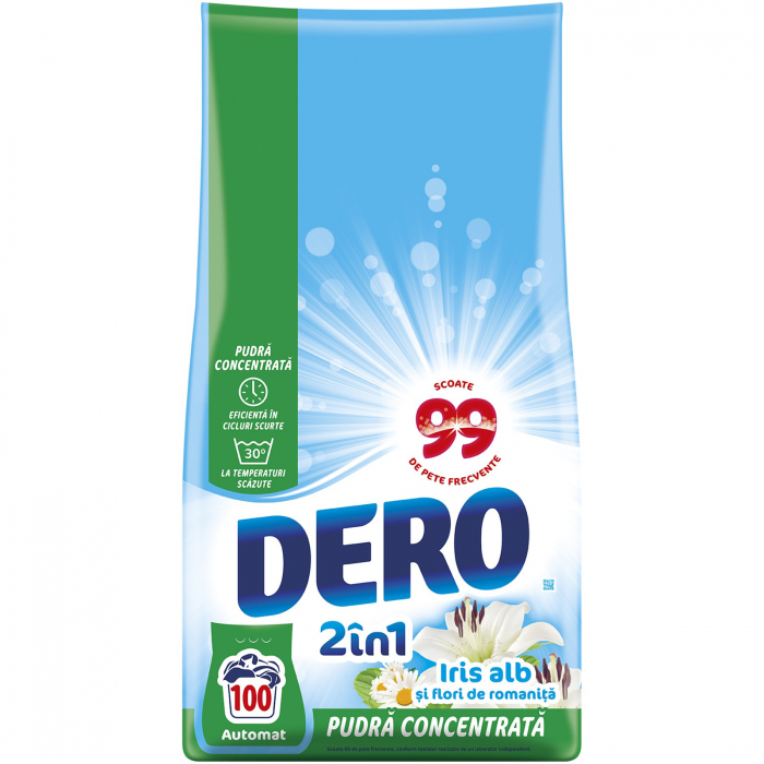 Detergent de rufe pudra Dero 2in1 Iris Alb, 7.5 kg, 100 spalari [1]