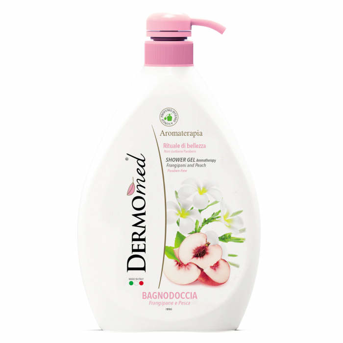 Gel de dus Dermomed cu flori de frangipan si piersica alba, 1000 ml [1]