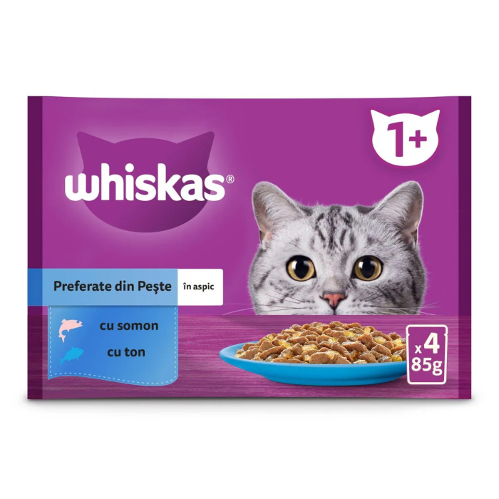 Hrana umeda pentru pisici adulte Whiskas, Somon si Ton, 4 x 85 g [1]