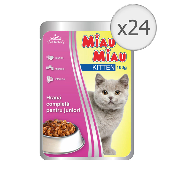 Hrana umeda pentru pisici junior, Miau Miau, Pui, 24x100g [1]