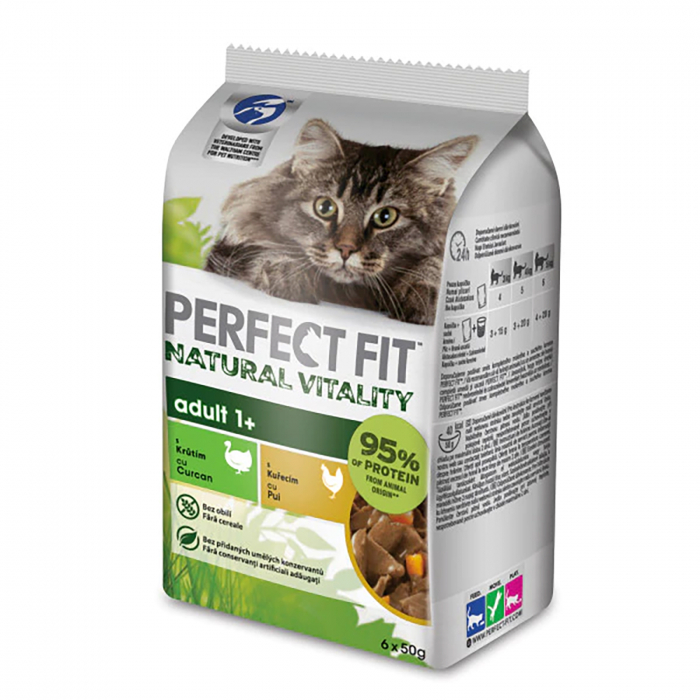 Hrana umeda pentru pisici Perfect Fit Natural Vitality, Pui si curcan, 6x50g [2]