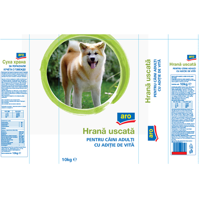 Hrana Uscata cu gust de Vita pentru Caini, 10 Kg, Aro [1]