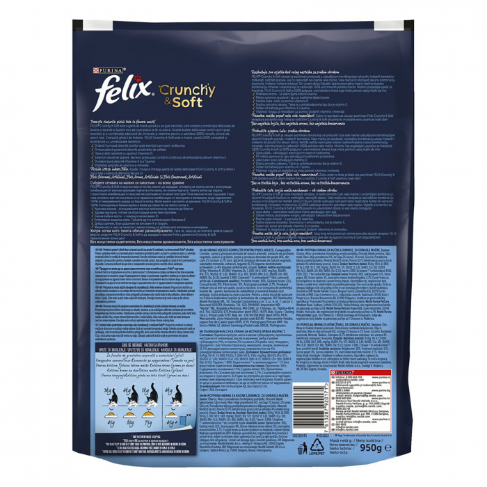 Hrana uscata pentru pisici Felix Crunchy & Soft, Somon, Ton si Legume, 950 g [2]