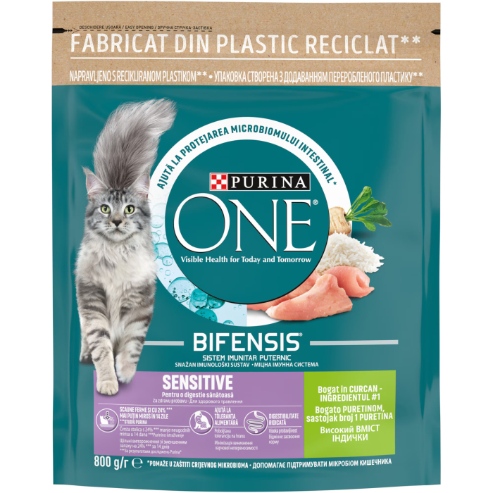 Hrana uscata pentru pisici Purina One Sensitive, Curcan, 800g [1]