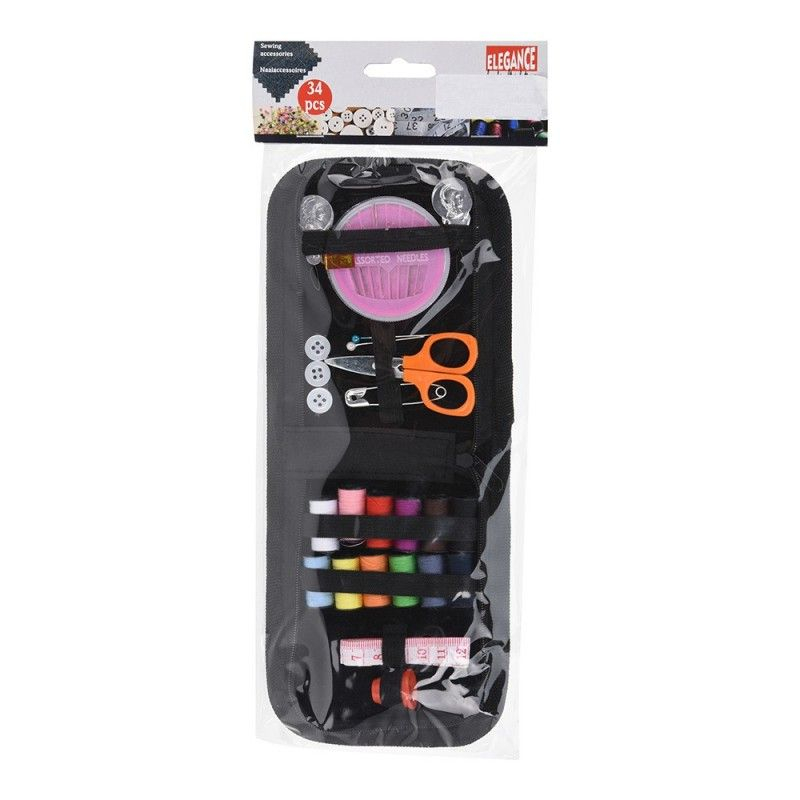 Kit de cusut cu ace, papiote, foarfece, metru si alte accesorii, 34 piese, Negru, Elegance [4]