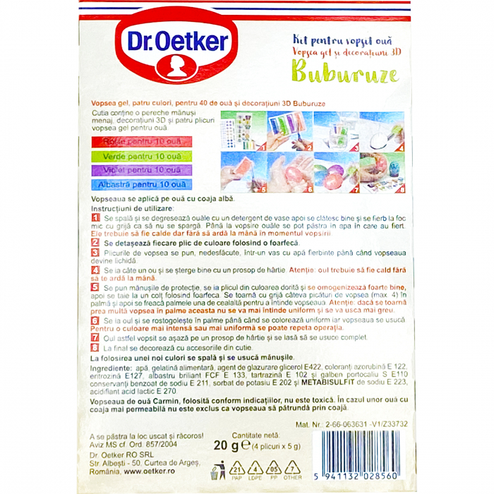 Kit pentru vopsit oua, vopsea gel si decoratiuni 3D, Dr Oetker Buburuze, 4 culori [2]