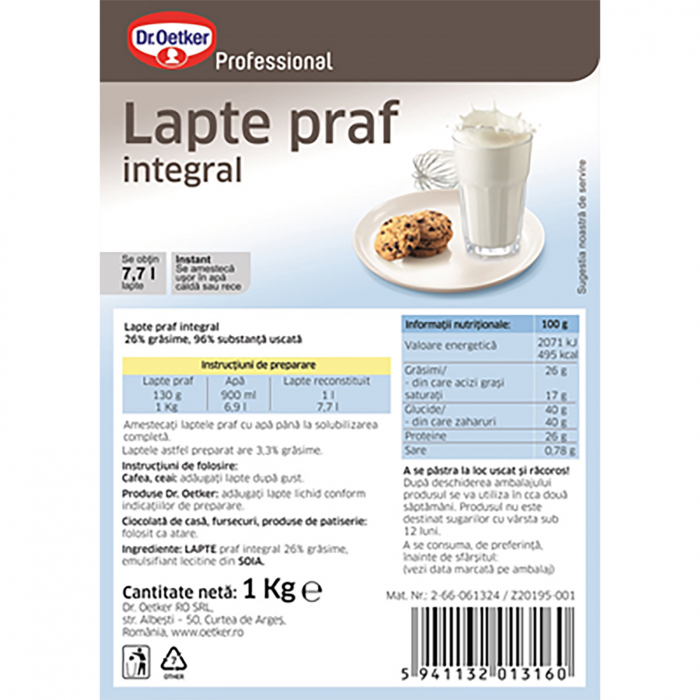 Lapte praf integral 26% grasime, Dr.Oetker Professional, 1 kg [2]