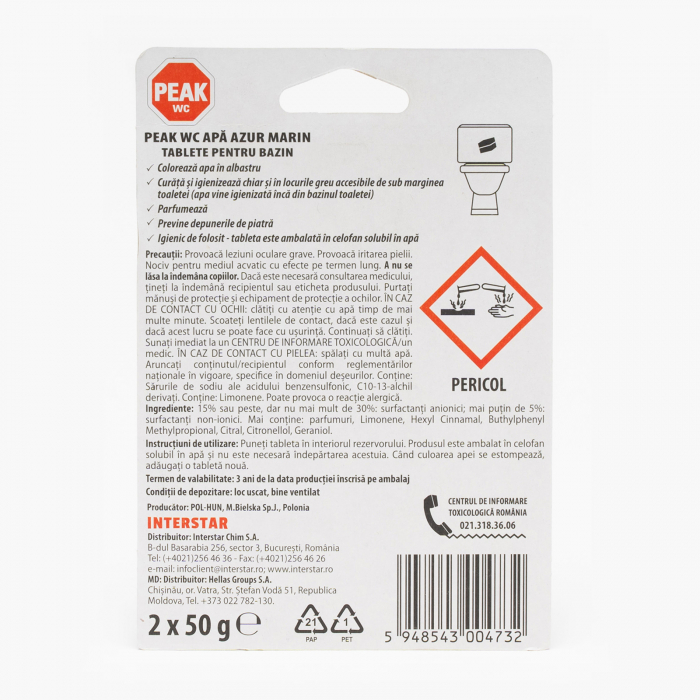 Odorizant tablete anticalcar pentru bazin Toaleta, Peak WC Apa Azur Marin, 2 x 50 g [2]