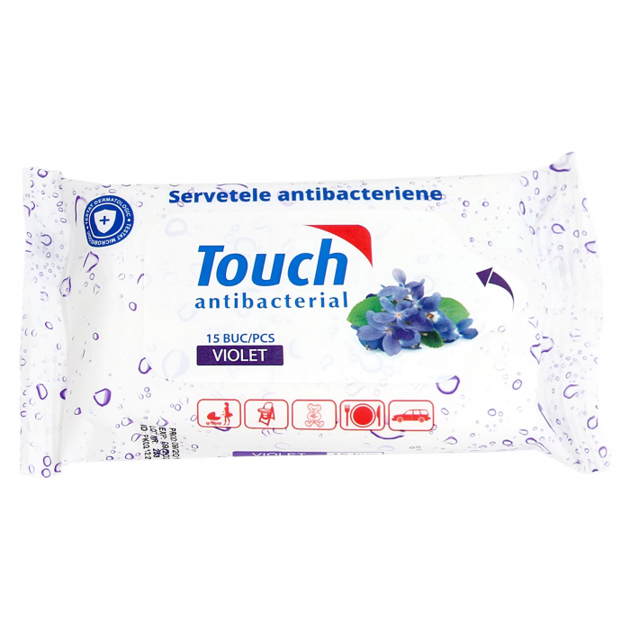 Servetele Umede Antibacteriene Touch Violet, 15 buc [1]