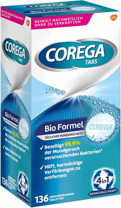 Set 136 Tablete efervescente pentru curatarea si igienizarea protezei dentare cu formula BIO, Corega [2]