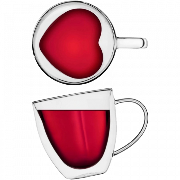 Set 2 cani, interior in forma de inima, din sticla cu pereti dubli, termorezistente, transparente, 240 ml, EC Design [1]